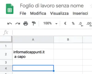 Mandare il testo a capo in Google fogli