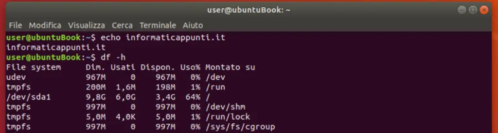 Output comando df -h