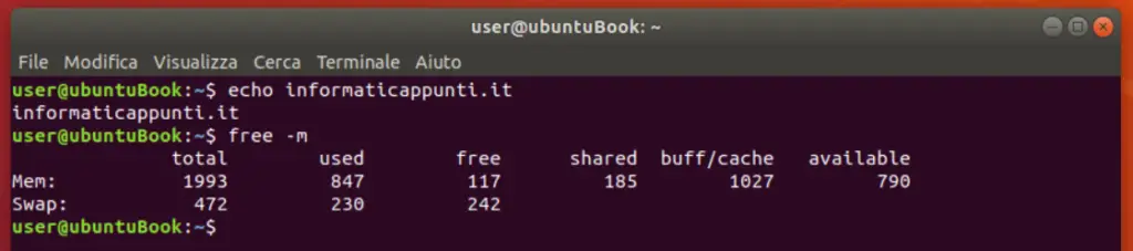 output comando free su linux