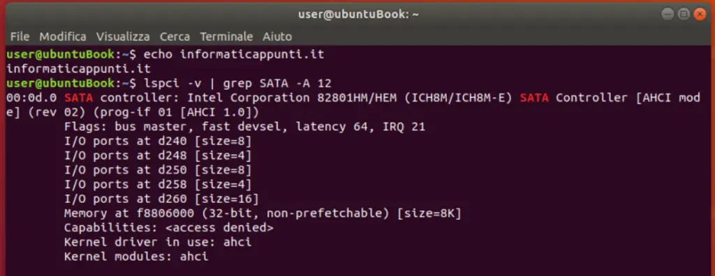 output comando lspci -v | grep SATA -A 12