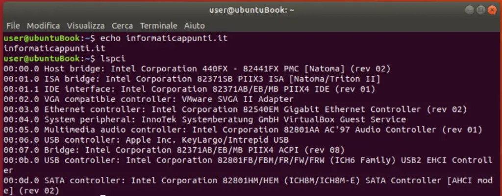 Output comando lspci