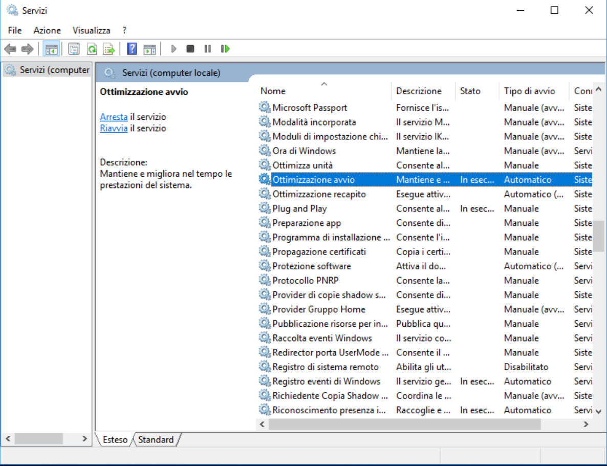 menu servizi attivi services.msc