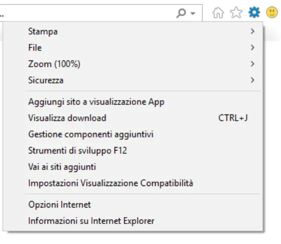 Menu strumenti di Internet Explorer