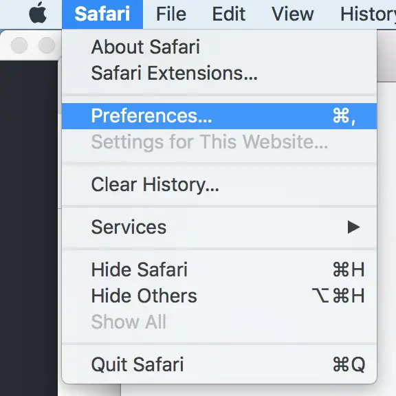 il menu Safari