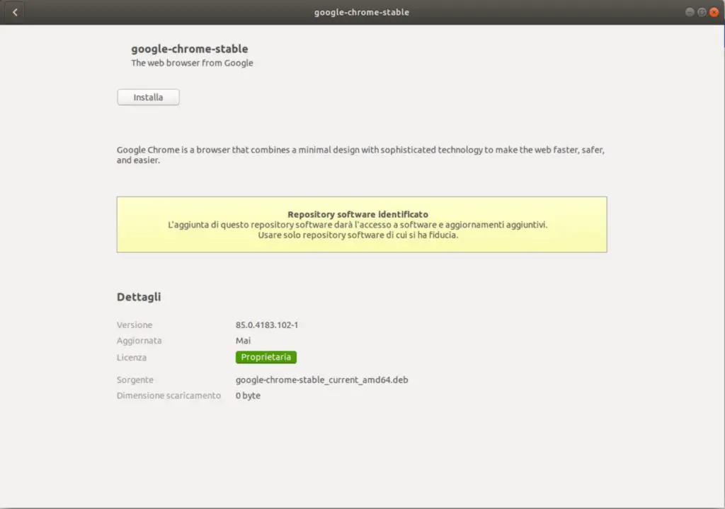 ubuntu chrome installazione pacchetto