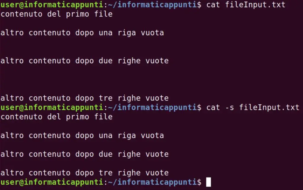 esempio cat -s