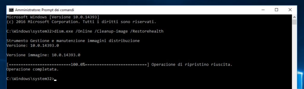 Completamento ripristino DISM