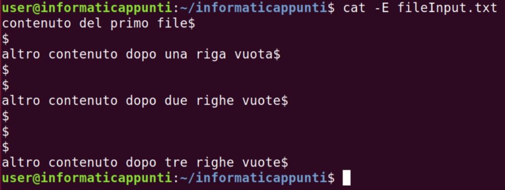 esempio comando cat -E
