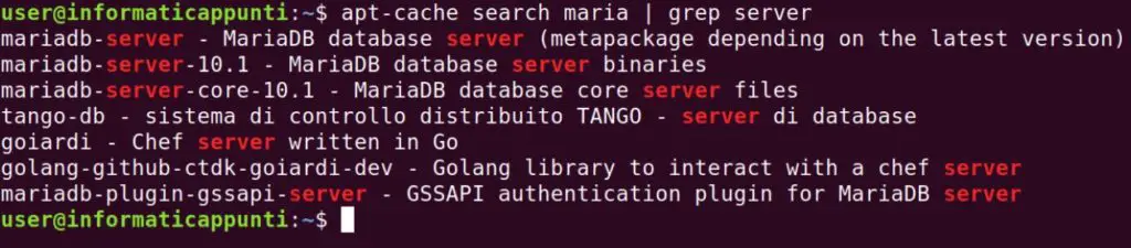 esempio grep pipe con apt 