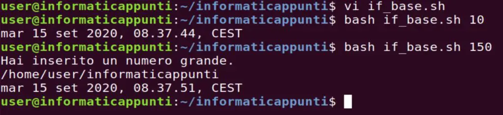 output comando if bash base