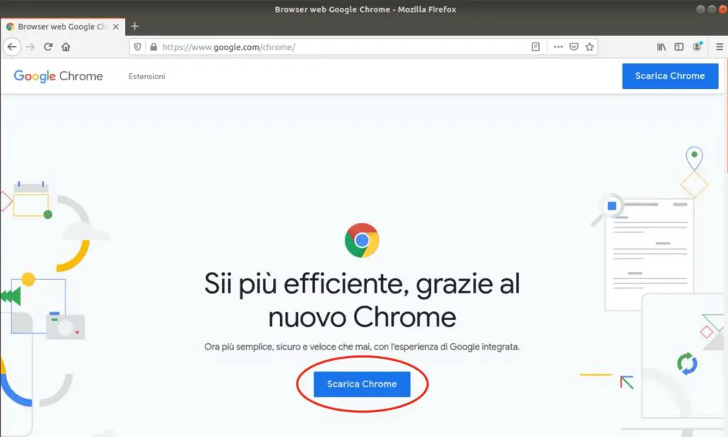 Pagina di download di chrome