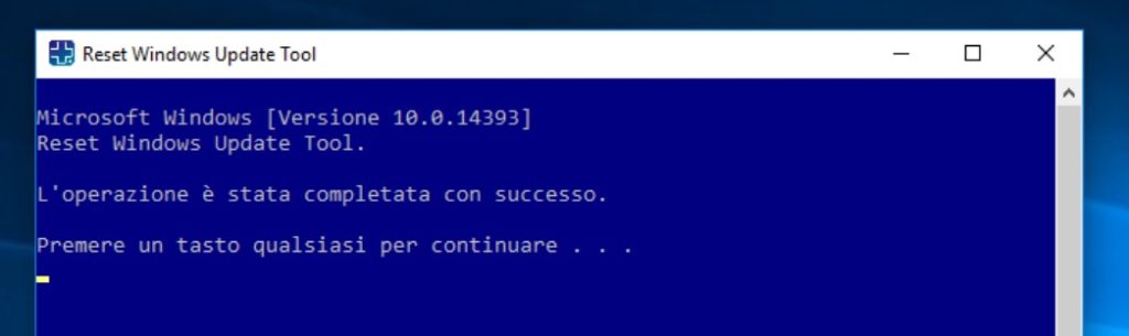 Schermata di di conferma del reset windows update tool