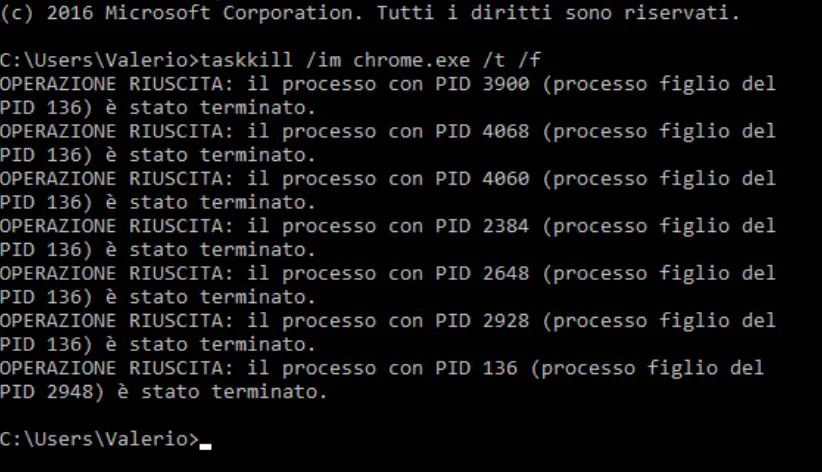 risultato di taskkill /im chrome.exe /t /f