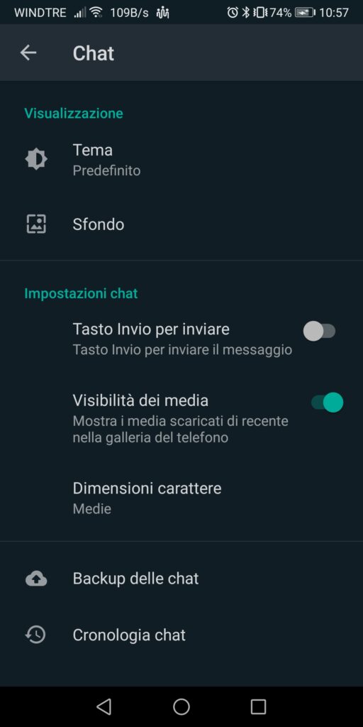 disattivare "visibilità dei media" in whatsapp