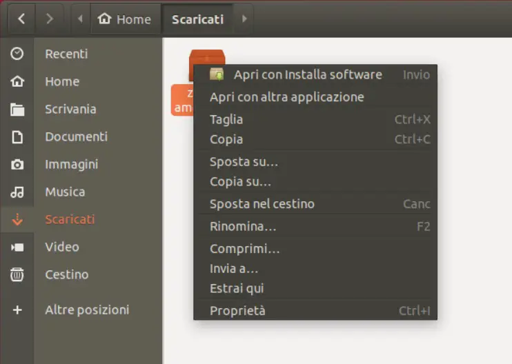 opzione apri con installa software