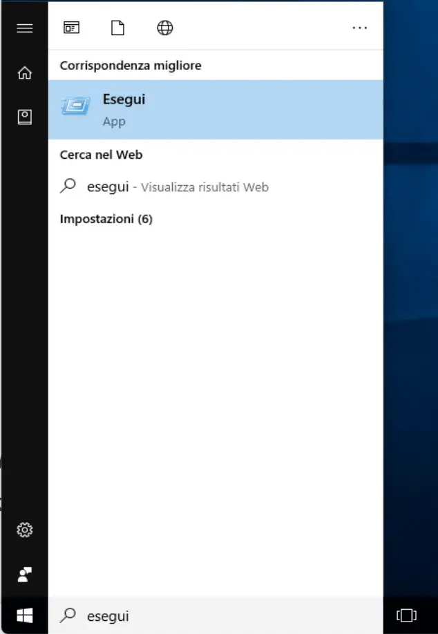 Come aprire esegui su windows 10 tramite la casella di ricerca