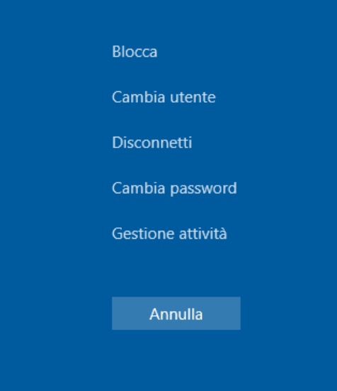 Il menu aperto attraverso la pressione di <Ctrl> + <Alt> + <del/canc>