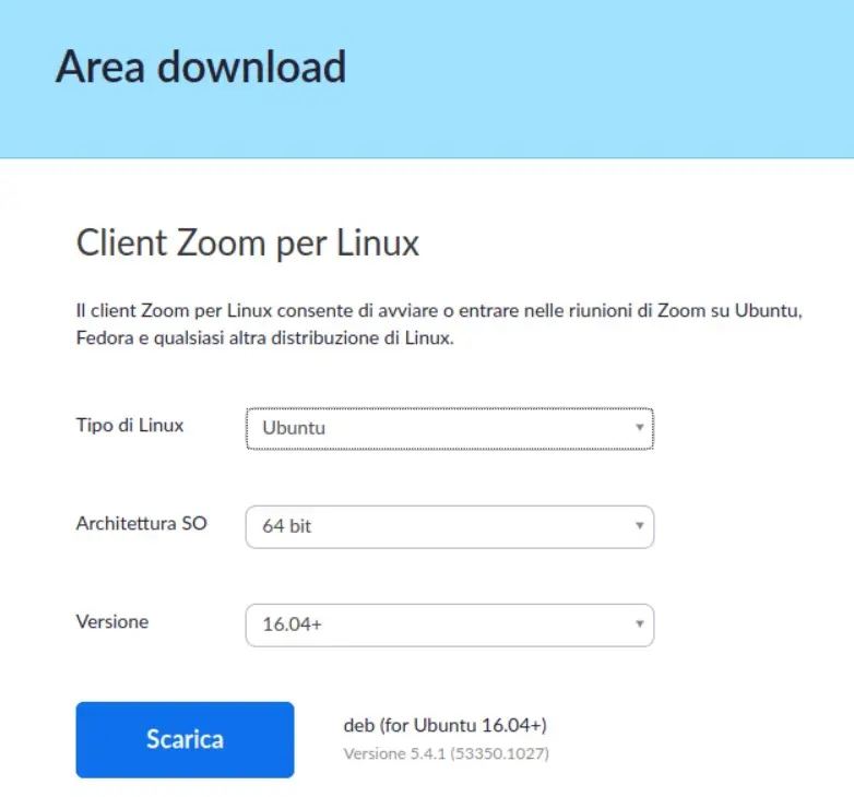 pagina download zoom per linux