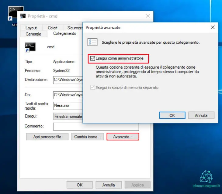 Rendere il collegamento un prompt dei comandi come amministratore