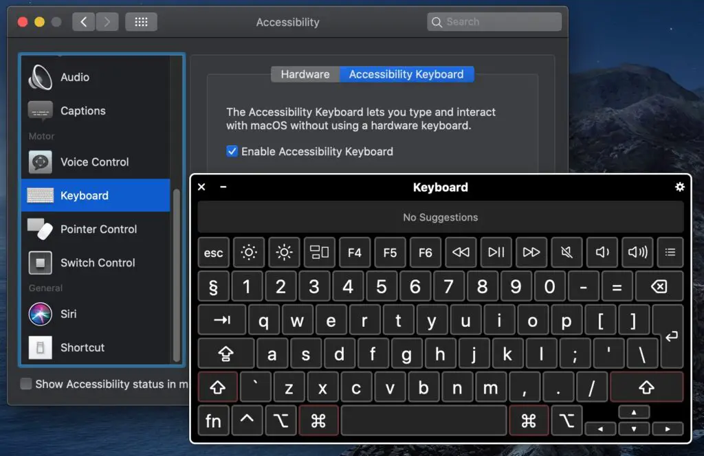 Tastiera virtuale mac abilitata