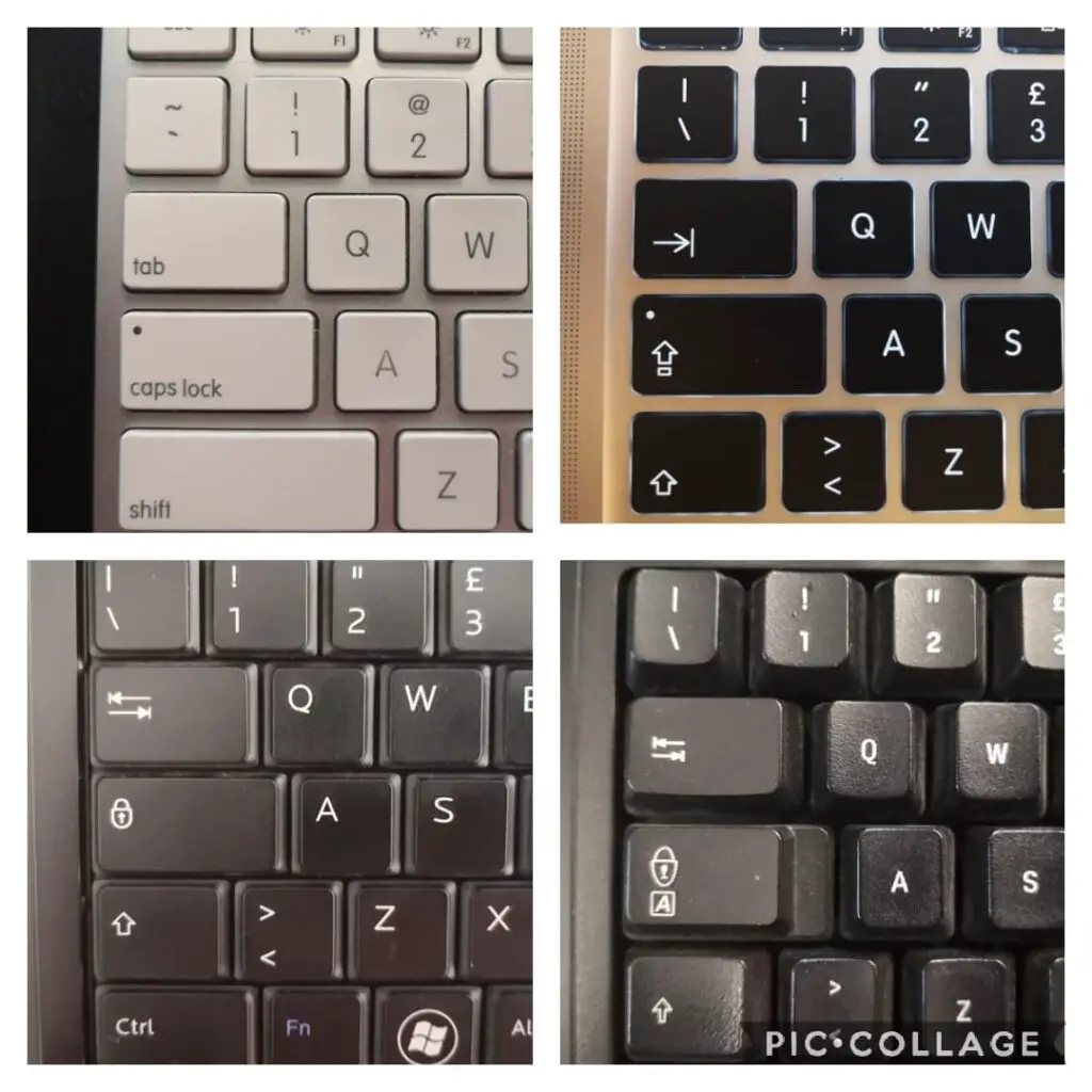 Il tasto tab su diverse tastiere con diverse serigrafie