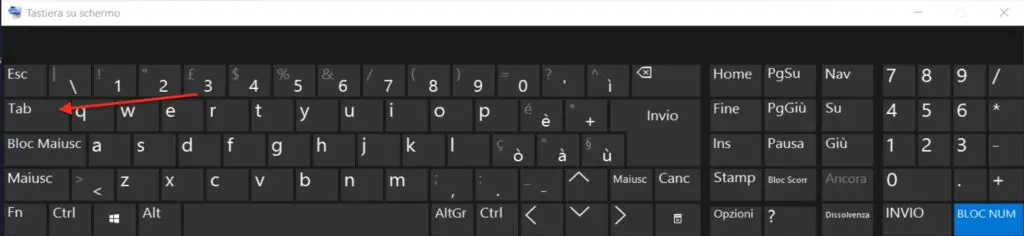 la posizione del tasto tab sulla tastiera