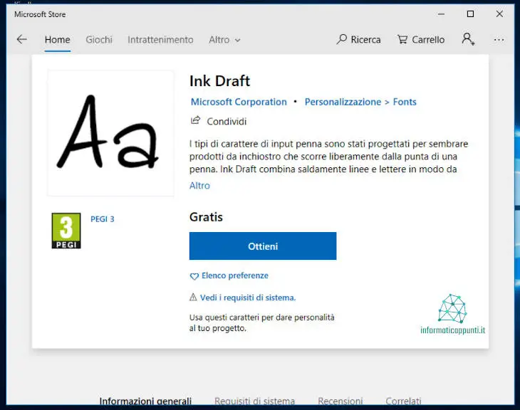 Aggiunta di un nuovo font in windows 10 tramite Microsoft store