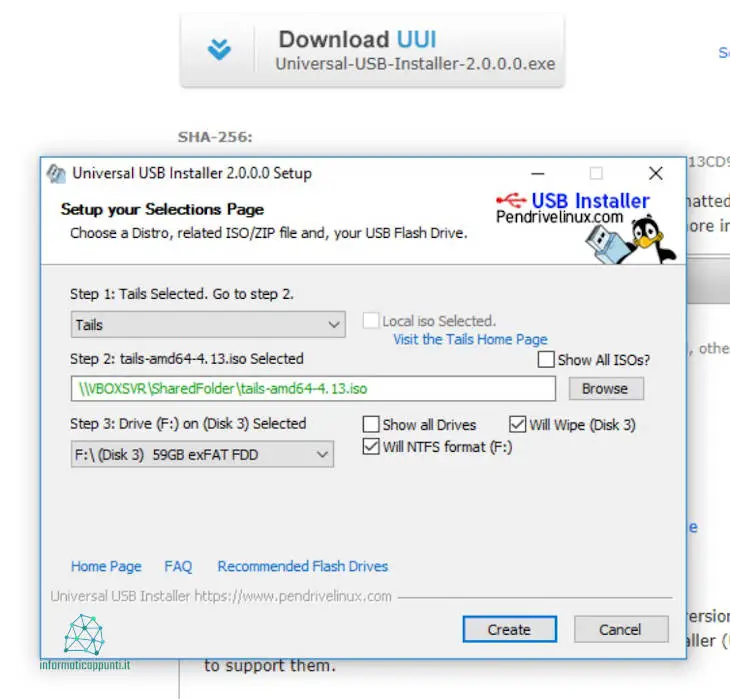 Installare tails su chiavetta USB - configurazione USB Installer