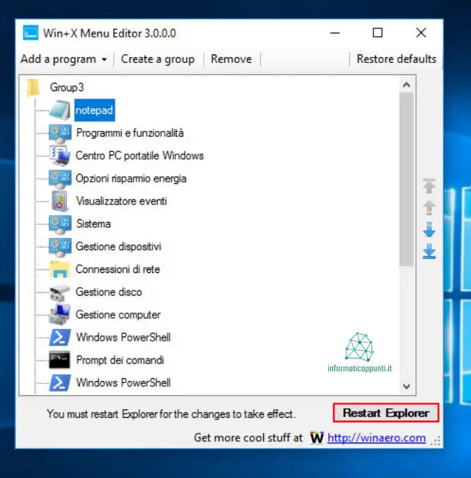 Winx Pulsante Restart Explorer