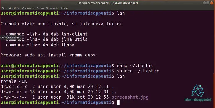 Procedura completa per aggiungere un nuovo alias bash nel bashrc