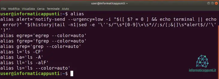 Alias predefiniti in ubuntu