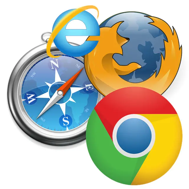 I simboli dei principali browser Chrome, Firefox, Internet explorer e Safari
