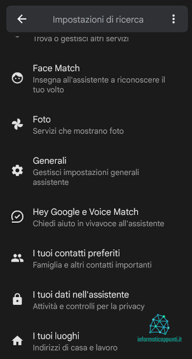 In questa schermata occorrerà entrare nel menu "Generali"