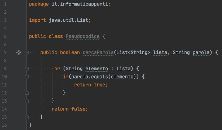 Rappresentazione java della funzione definita nell'esempio